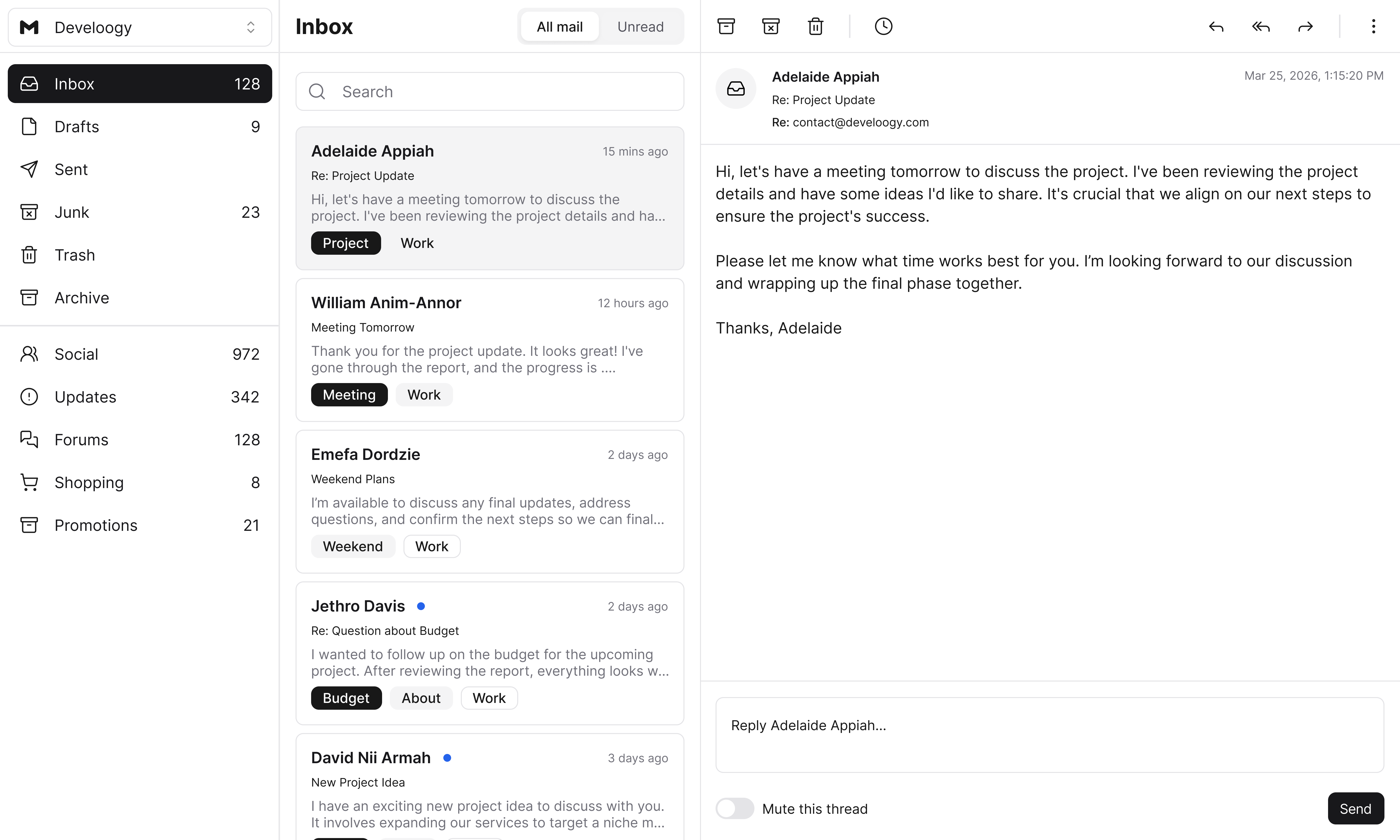 Develoogy mail inbox